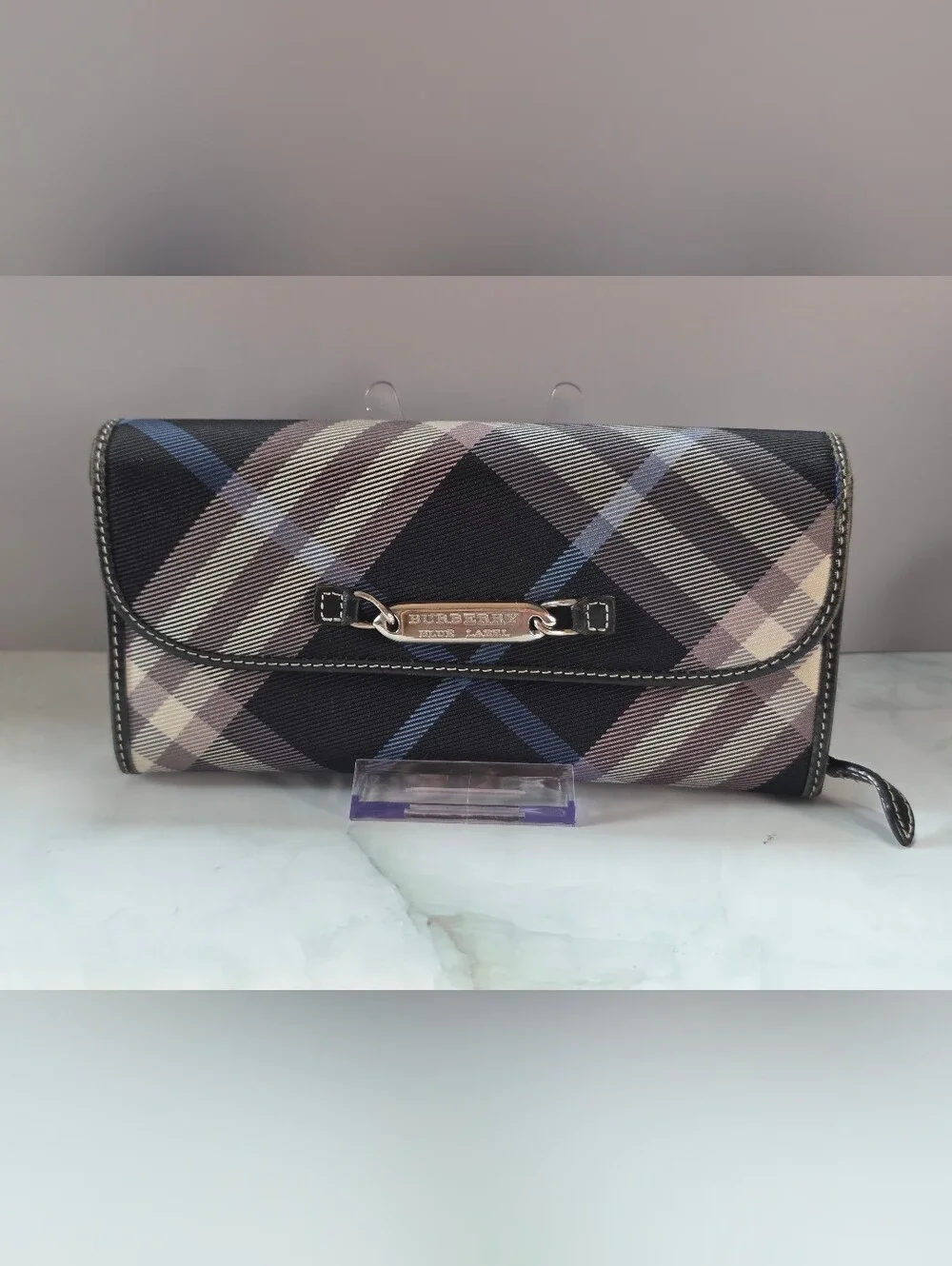 Burberry Blue Label Nova Check Continental Wallet Black Blue